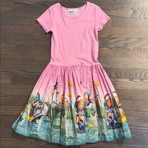 Molo Pink Dress with Nature Print, size 9/10